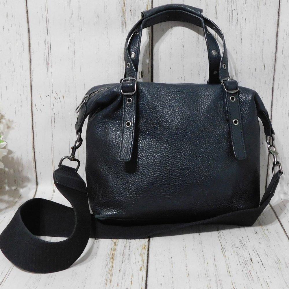 Lucky Brand Black Leather Adjustable Satchel Crossbody Shoulder Bag Purse
